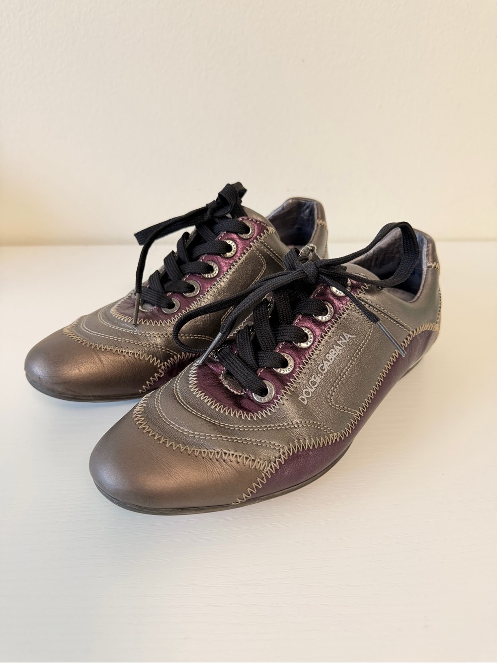 Dolce & Gabbana Women Metallic Bronze and Plum Low-Top Sneakers Size 38